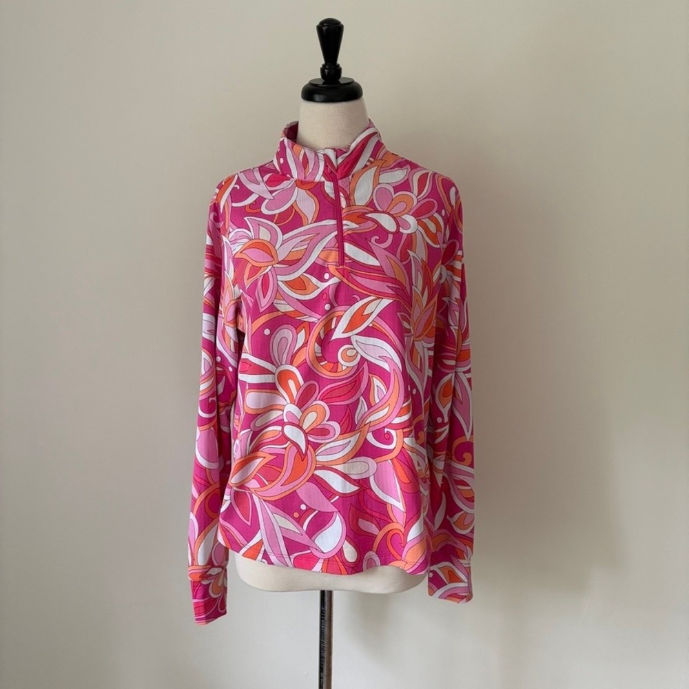 IBKUL Ubhot Caprese Pink MegaHeat Long Sleeve Mock Golf Shirt L